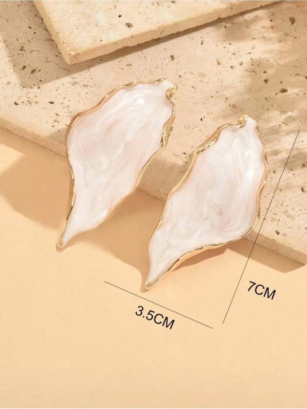 White and Gold Sculpted Shell Drop Earrings